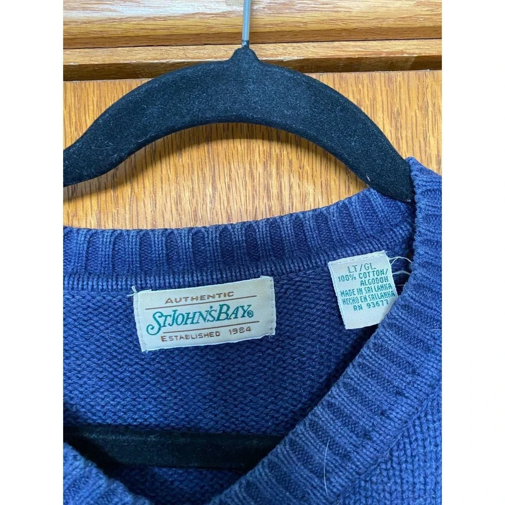 Vintage St Johns Bay 100% Cotton Knit Blue Sweater‎ Large Mens Heritage Preppy